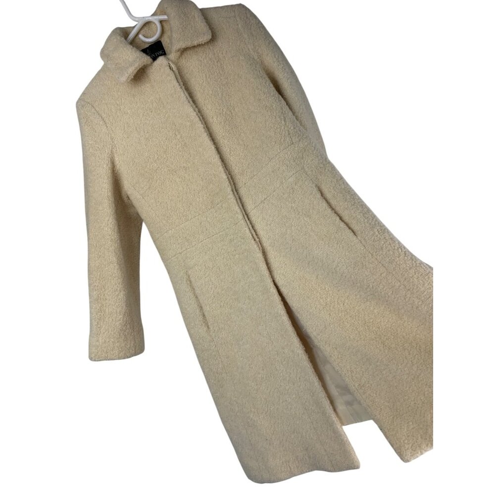 VTG 80s London Fog Cream Wool Boucle Overcoat French Placket & Pockets Size 8